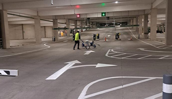 Basement parking garage with marking