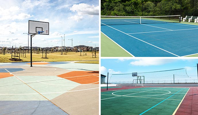 Collage of different striped sports courts