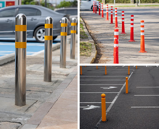 Collage of different types of bollards for commercial space