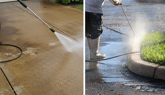 Collage of driveway and curb cleaning