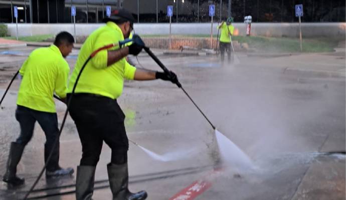 Parking lot pressure washing
