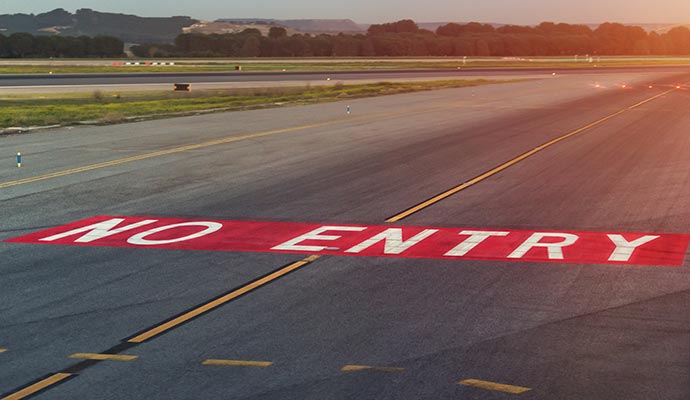 Airport runway with no entry safety marking