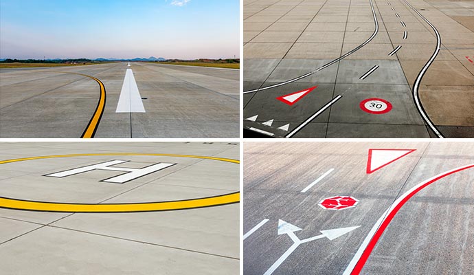 Collage of airport runway heliport safety pavement markings