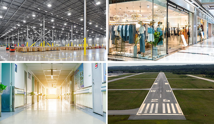 Collage of different commercial areas