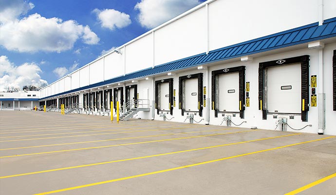 Marked dock lines in a industrial warehouse