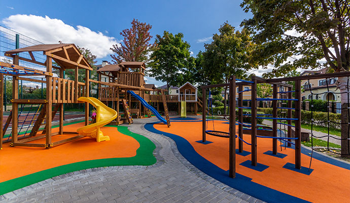 A modern wooden playground
