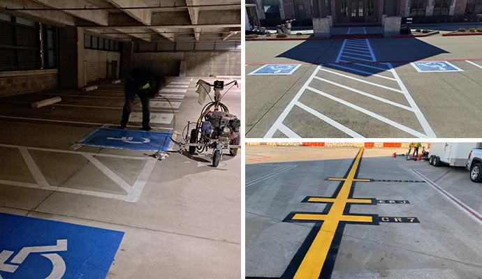 Newly marked floor in different areas