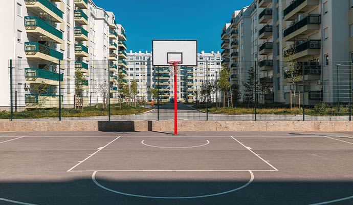Outdoor basketball court at apartment community