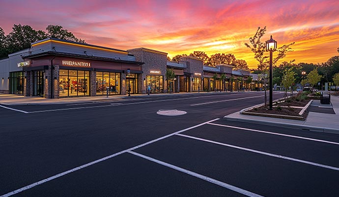 Modern retail center parking lot