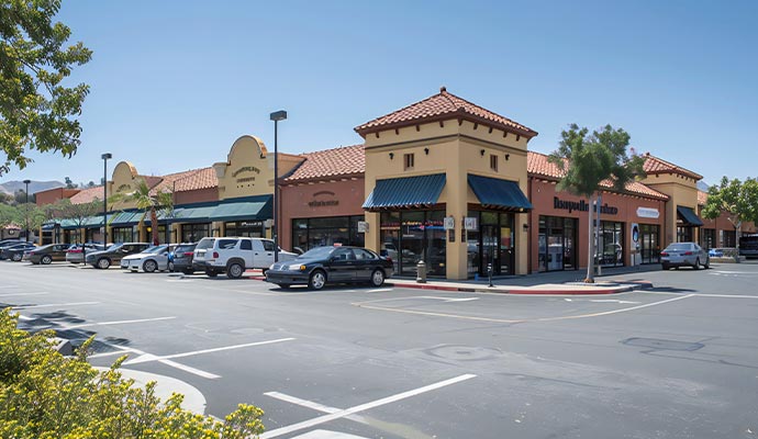 Outdoor shopping center parking lot