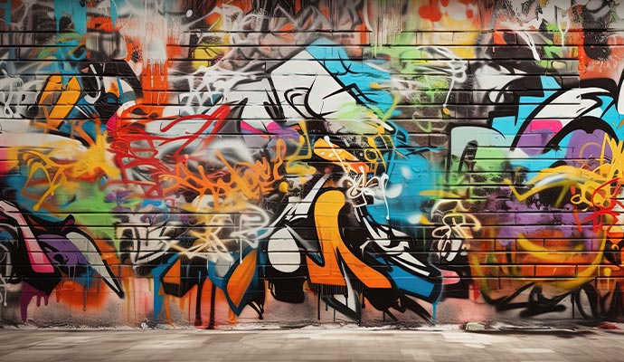 Colorful graffiti art on brick wall