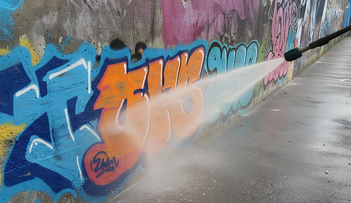 Graffiti removal by pressure washing