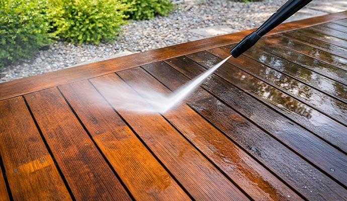 Professional wood deck pressure washing service