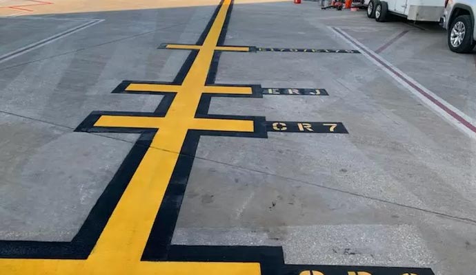 Thermoplastic strips on airport area