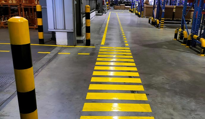 Thermoplastic strips on warehouse