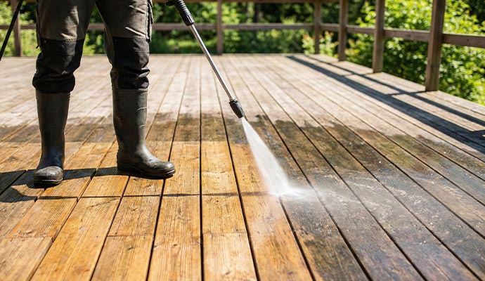Professional wooden deck pressure washing service
