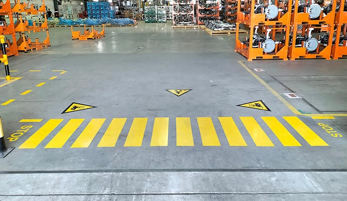 Yellow floor mark on warehouse Yellow floor mark on warehouse