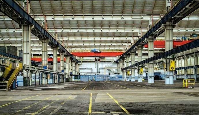 Yellow stripped floor in a warehouse